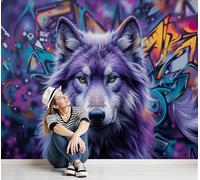 kfjhgbdshhj Animals Wolves 3D Effect, Non-Woven Patterned Wallpaper, Graffiti Art Wall Mural for Living Room/Playroom Decoration, 300cm x 210cm