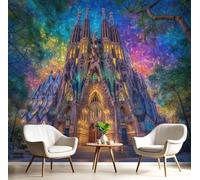 kfjhgbdshhj Barcelona Architecture Photo Wallpaper 3D Effect Silk Wallpaper Navy Blue Wall Decor for Bedroom Living Room Kitchen - Psychedelic Stained Glass, 250cm x 175cm