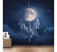 kfjhgbdshhj Dreamcatcher Wallpaper, Dark Blue; Blue Wallpaper for Bedroom, Night Sky, Moon, Photo Wallpaper for Living Room; Non-Woven Wallpaper, wall Decoration, 150cm x 105cm