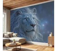 kfjhgbdshhj Fantasy Animals 3D Effect Photo Wallpaper - Blue Starry Sky Lion Silk Fabric Wall Poster, Living Room Bedroom, 200cm x 140cm