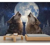kfjhgbdshhj Howling Wolf, Blue Space, Moon, Star, Wolf, Accent Wallpaper, Jungle Tree, Fantasy, Wildlife, Wolves, Wallpaper, Children, for Bedroom, Living Room, Mural, Poster, 430cm x 300cm