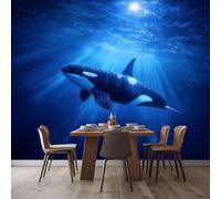 kfjhgbdshhj Killer Whale Photo Wallpaper in the Blue Ocean, Non-Woven Wallpaper, 3D Effect Wall Mural Decoration, for Living Room, Bedroom, TV Background, Wall Decor, 250cm x 175cm