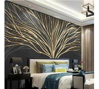 kfjhgbdshhj Mural Wallpaper Modern Hand-Painted 3D Creative Tree Golden Line Background Wall Papers Home Decor*200cmx140cm(78.7x55.1inch)