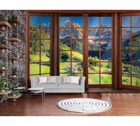 kfjhgbdshhj Photo Mural-Wallpaper Window with View Mountains Alps 3D-Effect Natural Window View Living Room Bedroom,430cmx300cm Poster - Wall Sticker - Frameless Picture