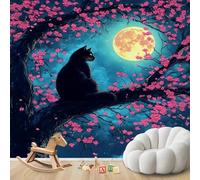 kfjhgbdshhj Photo Wallpaper Black Cat Moon Night Wallpaper Cherry Blossom Tree Fantasy Non-Woven Wall Wallpaper Living Room Bedroom Children's Room Wall Decoration,200cmx140cm