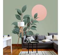 kfjhgbdshhj Photo Wallpaper Illustration 3D Effect wall Mural - Light sage Green Moon Plants Silk Fabric wall Poster, Living Room Bedroom, 250cm x 175cm