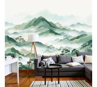 kfjhgbdshhj Photo Wallpaper Watercolor Landscape 3D Effect - Light Green Mountain Landscape Gradient Silk Fabric wall Poster, Living Room Picture Wallpaper for, 250cmx175cm