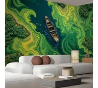 kfjhgbdshhj River Surface Boats Photo Wallpaper 3D Effect, Non-Woven Wallpaper, Algae Forest Landscape Wall Mural for Living Room/playroom Decoration, 200cm x 140cm