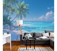 kfjhgbdshhj Rural Landscape Photo Wallpaper 3D Effect Wall Mural - Azure Blue Palm Beach Silk Fabric Wall Poster, Living Room Bedroom Picture Wallpaper for, 300cmx210cm