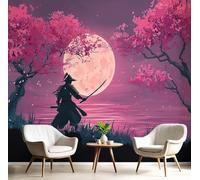 kfjhgbdshhj Samurai Wallpaper Murals, Cherry Blossom Landscape Bedroom Wallpaper Magenta Wall Wallpaper for Decoration Photo Wallpaper, Vintage Wall Picture Decoration,200cmx140cm