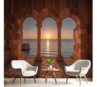 kfjhgbdshhj Sunset Sea Photo Wallpaper Ancient Rome Archway Wall Mural, Living Room Bedroom Children's Room Non-Woven Wallpaper, Landscape Wall Decor, 150cm x 105cm