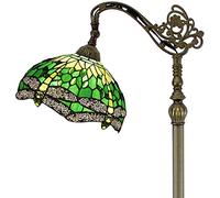 KFJZGZZ Tiffany Style Reading Floor Lamp Green Stained Glass Dragonfly Lampshade Antique Adjustable Arched Standing Base
