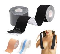 KFLY Boob Tape, Boobytape for Large Breasts, Self Adhesive Strapless Bob Tape, Breast Lift Tape for Dresses, 5M Roll Invisible Booby Tape(black, One Size)