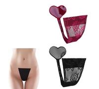KFLY C String Thong Invisible Panty Heart Shaped Self Adhesive No Panty Line Strapless Panties (One Size, Black+Red)