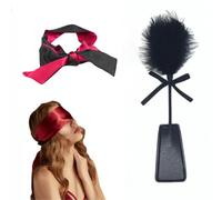 KFLY Feather Tickler Eye Cover Blindfold 2 PCS Soft Fur Brush Tickler Duster Stick Whip Silk Satin Blindfolds Sleep Eye Mask Night Blackout for Adult Sleeping Games