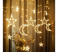 KFLY LED String Lights, Window Lights Decorations, Star Moon Fairy Curtain Lights, 3.5m/11.5ft 138 LED Indoor Outdoor 8 Modes Battery Powered for Ramadan Party Garden Festival Birthday Christmas
