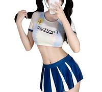 KFLY Women Sexy Lingerie Sets Cheerleader Costume Soccer Ball Girl Uniform Anime Player Outfit Naughty Referee (White+Blue, One Size)