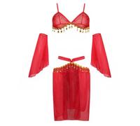 KFLY Womens Princess Leia Slave Costume Leia Bikini Outfits Miss Manners Uniform Bra Skirt Dress Halloween (Style 2-Red, One Size)
