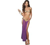 KFLY Womens Princess Leia Slave Costume Leia Bikini Outfits Miss Manners Uniform Bra Skirt Dress Halloween (Purple, One Size)