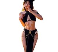 KFLY Womens Princess Leia Slave Costume Leia Bikini Outfits Miss Manners Uniform Bra Skirt Dress Halloween (Style 4-Black, One Size)