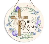 KFNER Easter Sign, He is Risen Door Decor, Rustic Wooden Hanging Sign, 10 x 10 inches