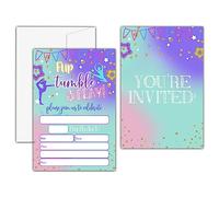 KFNER Gymnastics Birthday Invitations, Neon Glow Birthday Party Invitation Card, Jumping Birthday Party Favors & Celebration Supplies(20 Set of Invitations with Envelopes)-B34