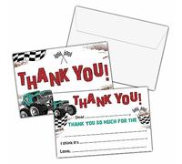 KFNER Monster Truck Thank You Cards, Monster Jam Themed Fill In The Blank Thank You Card, Thank You Notes for Boys Girls, Birthday Party Favors Supplies (20 Set of Cards with Envelopes) - B07