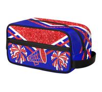 KFNHN Cheerleading Makeup Bag with Names, Cheer Theme Cosmetic Travel Toiletry Bag Women Pouch Organizer Vacation Weekend, Red Royal Blue, One Size