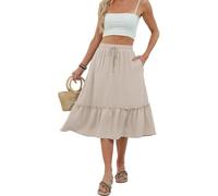 Kfnire Women's Skirts Elasticated High Waist Ladies Midi Skirt with Pocket Commute Casual Vacation Ruffle Skirt(Light Beige, S)