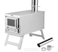 KFO Camping Tent Stove in 304 Stainless Steel, Ultralight Foldable Multi-Fuel with Heat Resistant Glass Window and Rotary Damper