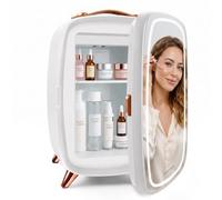KFO Mini Skincare Fridge 6L - Beauty Fridge with Mirror & 3-Mode LED Light, Portable Cosmetic Cooler for Makeup Serums Creams, 6°C Cooling 20dB Quiet, Small Fridge for Bedroom Bathroom Office