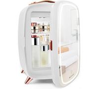 KFO Skincare Fridge 6L with Mirror and Light（3-Light Mode） | Pro-Style Beauty Fridge for Bedroom & Makeup | 6°C Cooling + 20dB Ultra-Quiet | 8-Can Drink and Cosmetic Storage & Adjustable Shelf