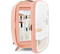 KFO Skincare Fridge 6L with Mirror and Light（3-Light Mode） | Pro-Style Beauty Fridge for Bedroom & Makeup | 6°C Cooling + 20dB Ultra-Quiet | 8-Can Drink and Cosmetic Storage & Adjustable Shelf