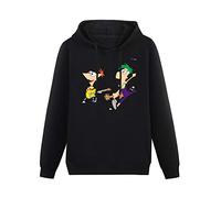 kfr Long Sleeve Hooded Sweatshirt Phineas And Ferb Musical Comedy Logo Cotton Blend Hoody Black