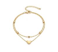 KFRS Anklets for Women, 2 Layered Heart Pendant Ankle Bracelets, Adjustable Beads Foot Chain Women's Anklets, 21+5cm Anklet Jewelry for Women and Girls Mom Sisters