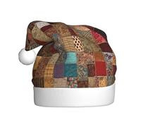 KFRXXZQB African Style Patchwork -Print Adult Plush Christmas Hats - Festive Santa Hats For Adults - Lightweight & Comfortable Christmas Gatherings, Parties Holiday Celebrations.