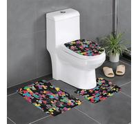 KFRXXZQB Autism Awareness Puzzle Pieces Heart -Print Flannel Non-Slip Rug Set 3-Piece - Absorbent U-Shaped Toilet Mat Lid Cover For Bathroom.