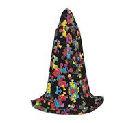 KFRXXZQB Autism Awareness Puzzle Pieces Heart -Print Youth Hooded Cape - Adjustable Printed Cloak For Halloween Events, School Theatre & Costumes S