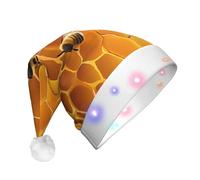 KFRXXZQB Bee On comb -Print Adult Plush Christmas Hat Led Lights Light-Up Santa Hat For Parties Events Soft, Washable Design For Holiday Gatherings Family Celebrations.