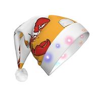 KFRXXZQB Beer and crawfish pattern -Print Adult Plush Christmas Hat Led Lights Light-Up Santa Hat For Parties Events Soft, Washable Design For Holiday Gatherings Family Celebrations.