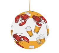 KFRXXZQB Beer and crawfish pattern -Print Round Aluminum Pendants - Customizable Double-Sided Print, 0.8mm Thin Gold Cord For Christmas.