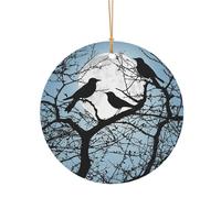 KFRXXZQB Black Crow Birds -Print Round Aluminum Pendants - Customizable Double-Sided Print, 0.8mm Thin Gold Cord For Christmas.