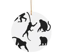 KFRXXZQB Black Gibbon Monkey -Print Round Aluminum Pendants - Customizable Double-Sided Print, 0.8mm Thin Gold Cord For Christmas.