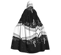KFRXXZQB Black White Music Note -Print Adults Halloween Cloak Hooded - Full Print Gothic Cape For Festivals, Larp Events & Themed Parties With Machine Washable Fabric