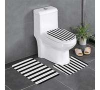 KFRXXZQB Black & White Stripes -Print Flannel Non-Slip Rug Set 3-Piece - Absorbent U-Shaped Toilet Mat Lid Cover For Bathroom.