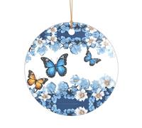 KFRXXZQB Blue Butterflies White Flowers -Print Acrylic Pendant Golden Lanyard - Customizable High-Clarity Ornament For Christmas & Wedding Deco.