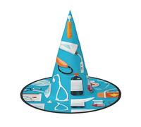 KFRXXZQB Cartoon medicine pattern -Print Full Coverage Halloween Hat - Packable Witch Headwear For Festivals, Larp & Parties 1 PC