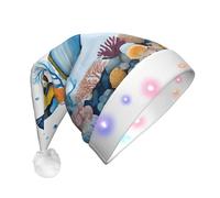 KFRXXZQB colorful fish in the sea -Print Adult Plush Christmas Hat Led Lights Light-Up Santa Hat For Parties Events Soft, Washable Design For Holiday Gatherings Family Celebrations.