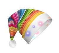 KFRXXZQB Colorful Mexican Stripes -Print Adult Plush Christmas Hat Led Lights Light-Up Santa Hat For Parties Events Soft, Washable Design For Holiday Gatherings Family Celebrations.