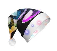 KFRXXZQB Colorful Music Notes -Print Adult Plush Christmas Hat Led Lights Light-Up Santa Hat For Parties Events Soft, Washable Design For Holiday Gatherings Family Celebrations.